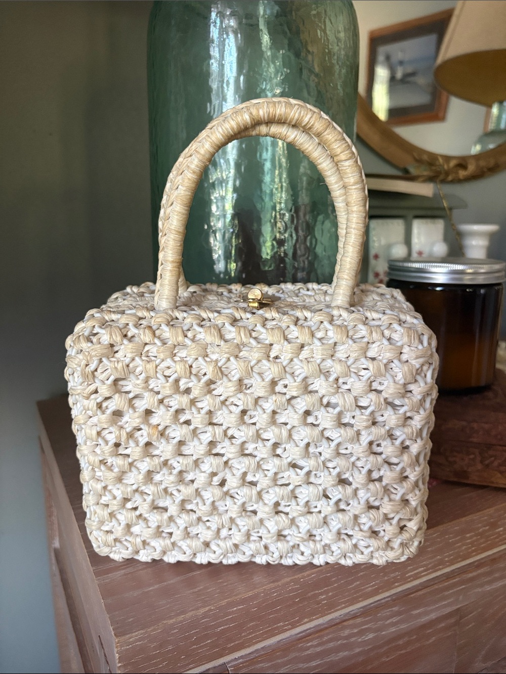 VINTAGE MID CENTURY Italian Raffia Box Purse